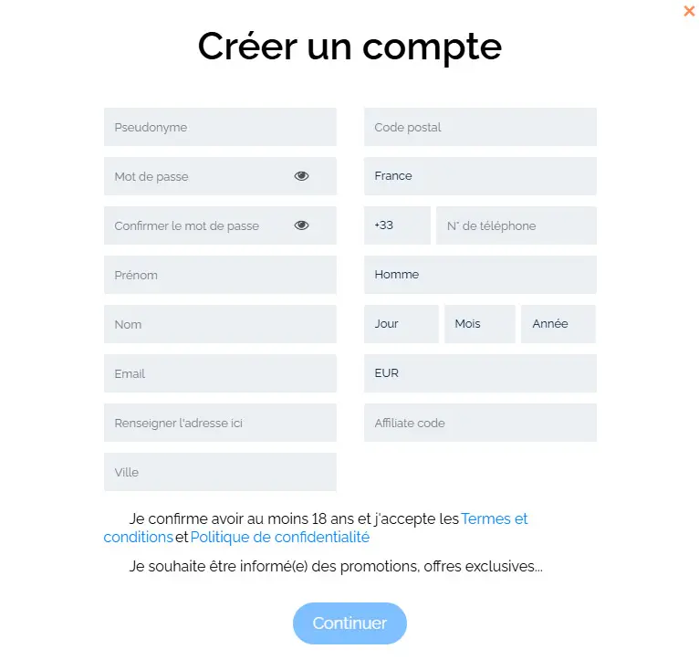 Processus d'inscription GxBet Casino